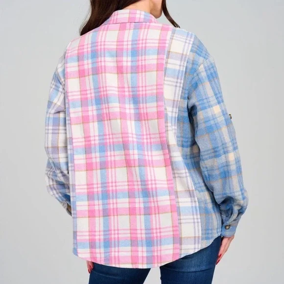A Girl Thing Pink and Blue Plaid Button Down Shirt - Picture 2 of 4